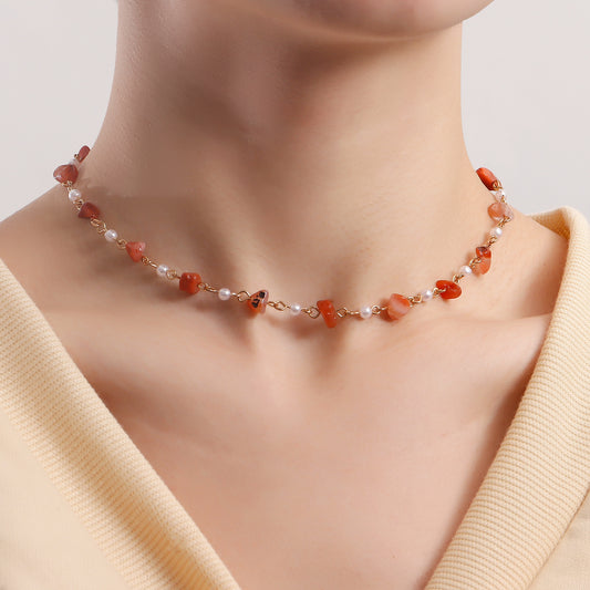 Collana da donna a pendente geometrico minimalista color turchese, in lega placcata, con catena clavicola