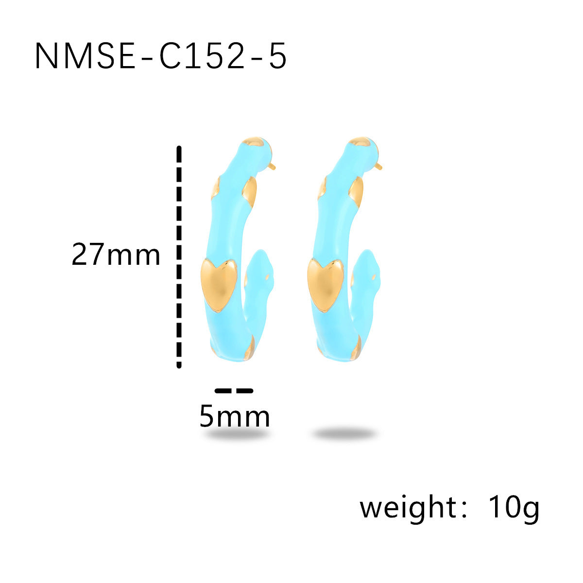 Pendientes Minimalistas de Lujo con Corazón Esmaltado en Forma de C de Acero Inoxidable para Mujer