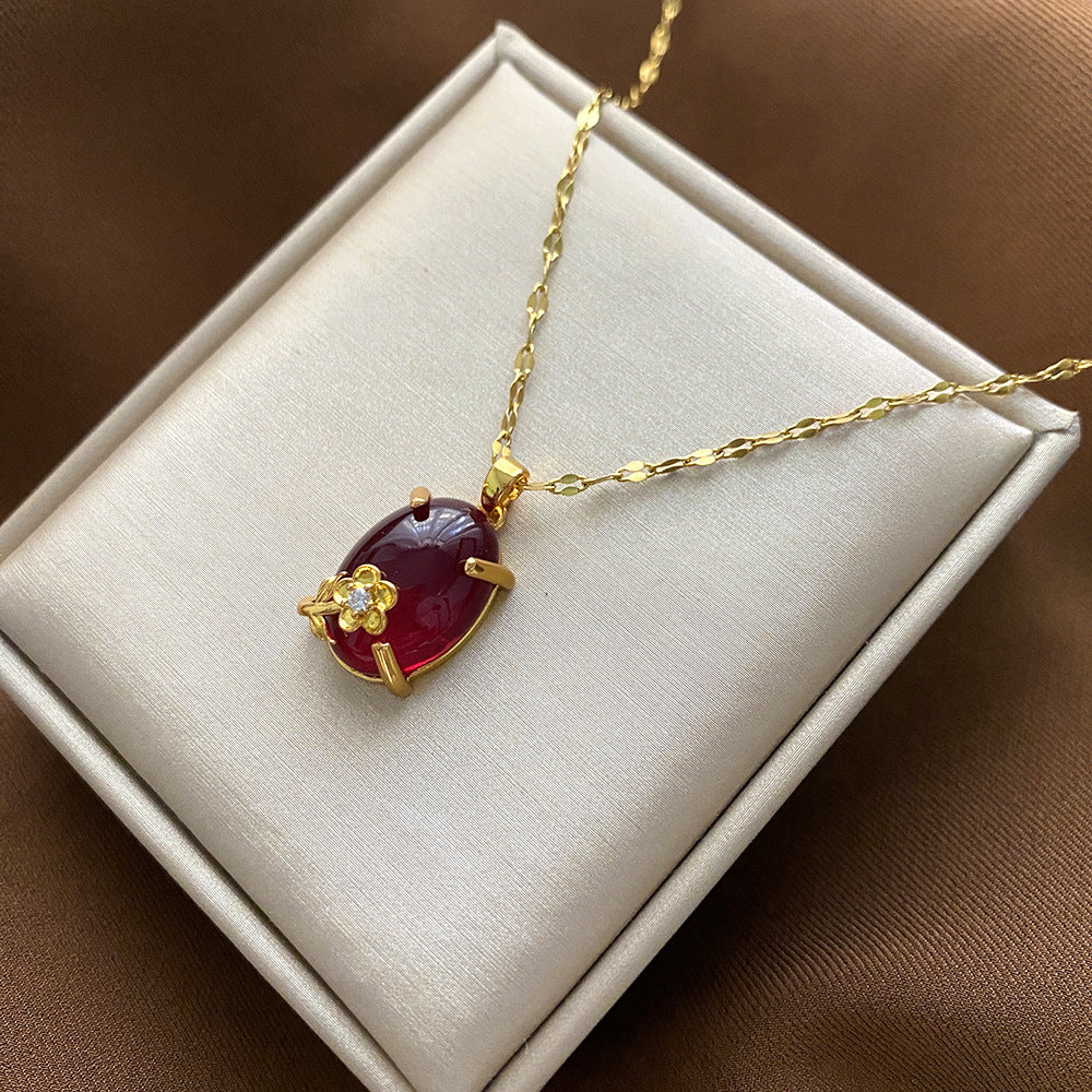 Collana Pendente Floreale Minimalista da Donna e Uomo in Acciaio al Titanio con Finitura Placcata e Catenina a Croce