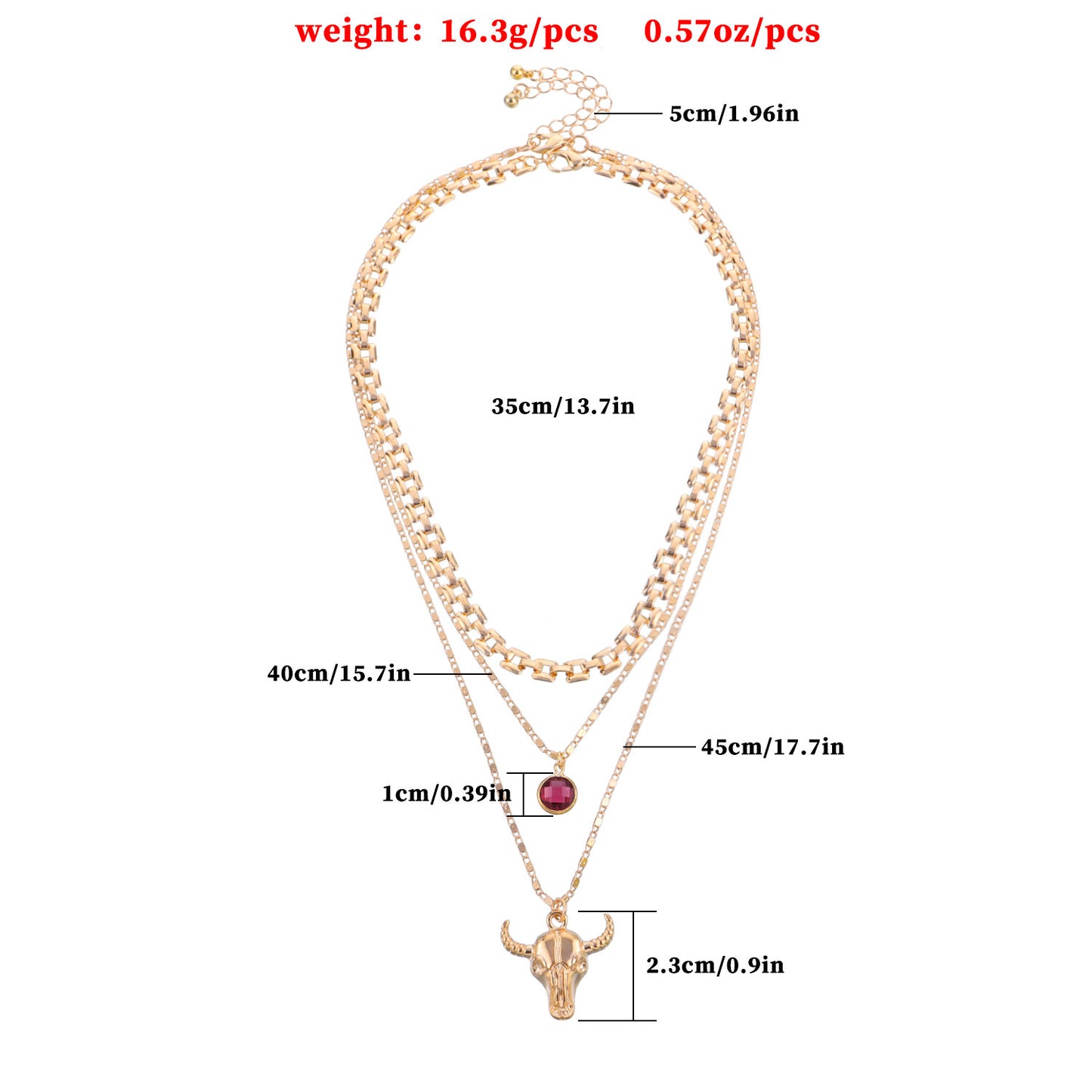 Fashion Double-Layer Bull Pendant Necklace for Women in Alloy with Plated Finish