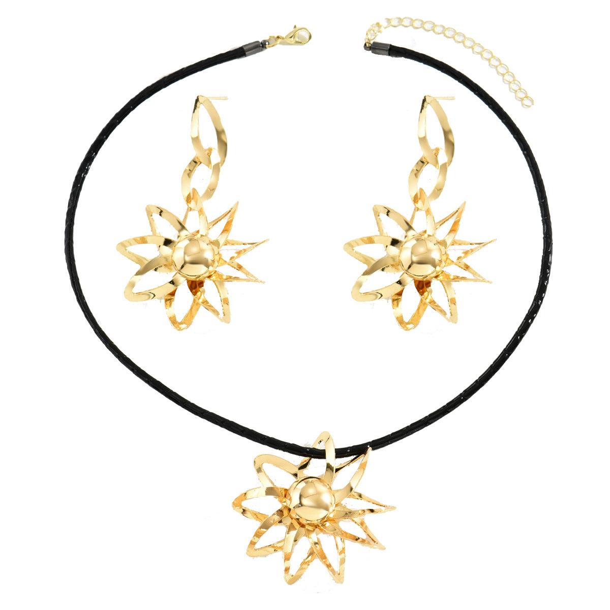 Collana con ciondolo e orecchini a girasole minimalisti da donna, set di gioielli placcati in lega con motivo floreale