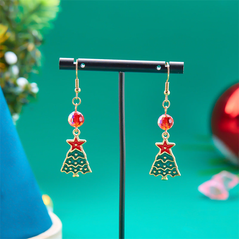 Fashionable Christmas Tree and Snowflake Long Tassel Earrings for Women in Alloy with Plated Finish