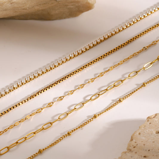 Bracciale geometrico in acciaio inossidabile con strass e finitura placcata da donna, gioiello alla moda con catena in metallo minimalista