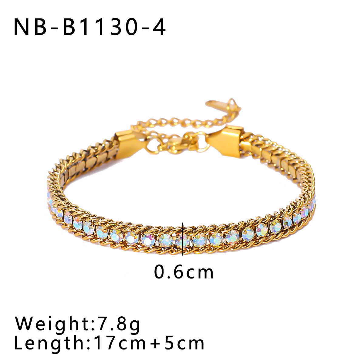 Bohemian Stainless Steel 18K Gold Plated Geometric Bracelet with Colorful Rhinestones Minimalist Women's Jewelry