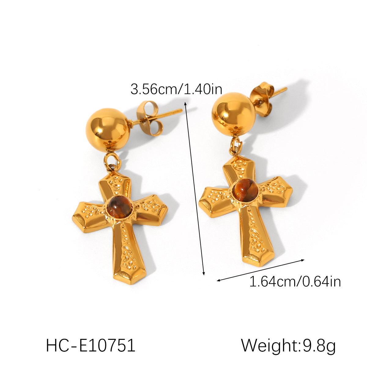 Trendy Geometric Cross Pendant Necklace 18K Gold Plated Stainless Steel Box Chain Rhinestone Inlay Women Jewelry