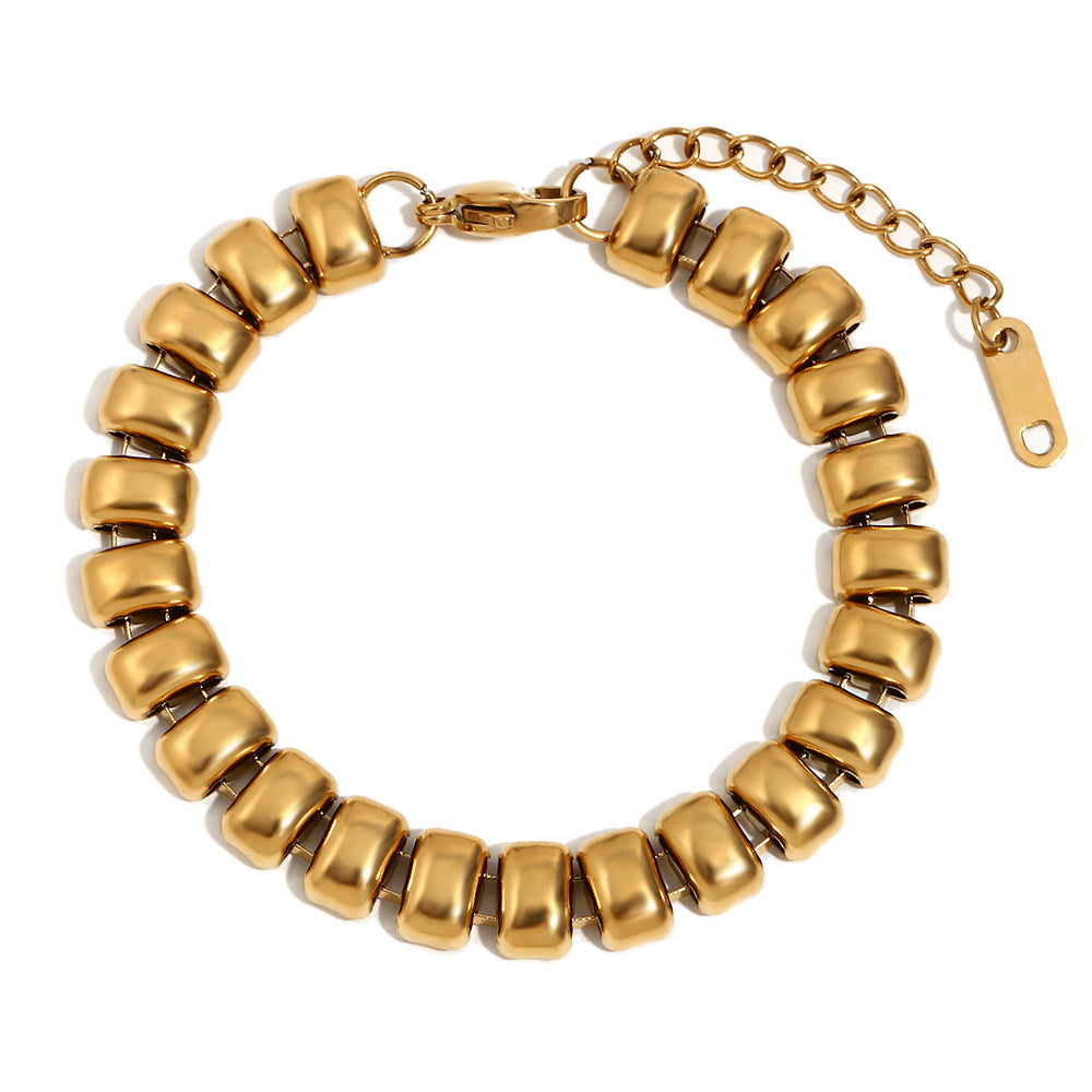 Minimalist Geometric Stainless Steel Plated 18K Gold Adjustable Beaded Bracelet for Women