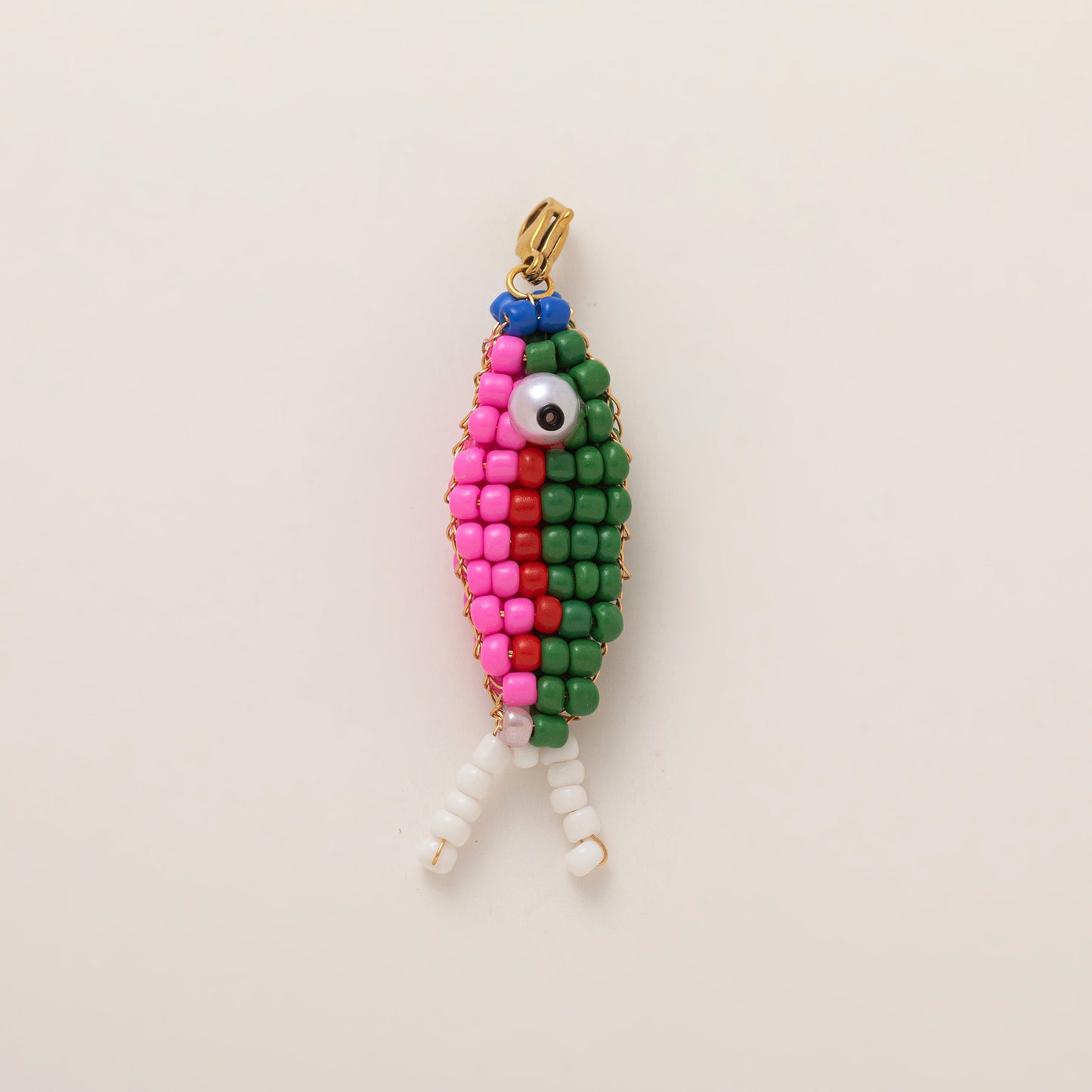 Minimalist Elegant 14K Gold Plated Brass Fish Charm Bar with Colorful Beads