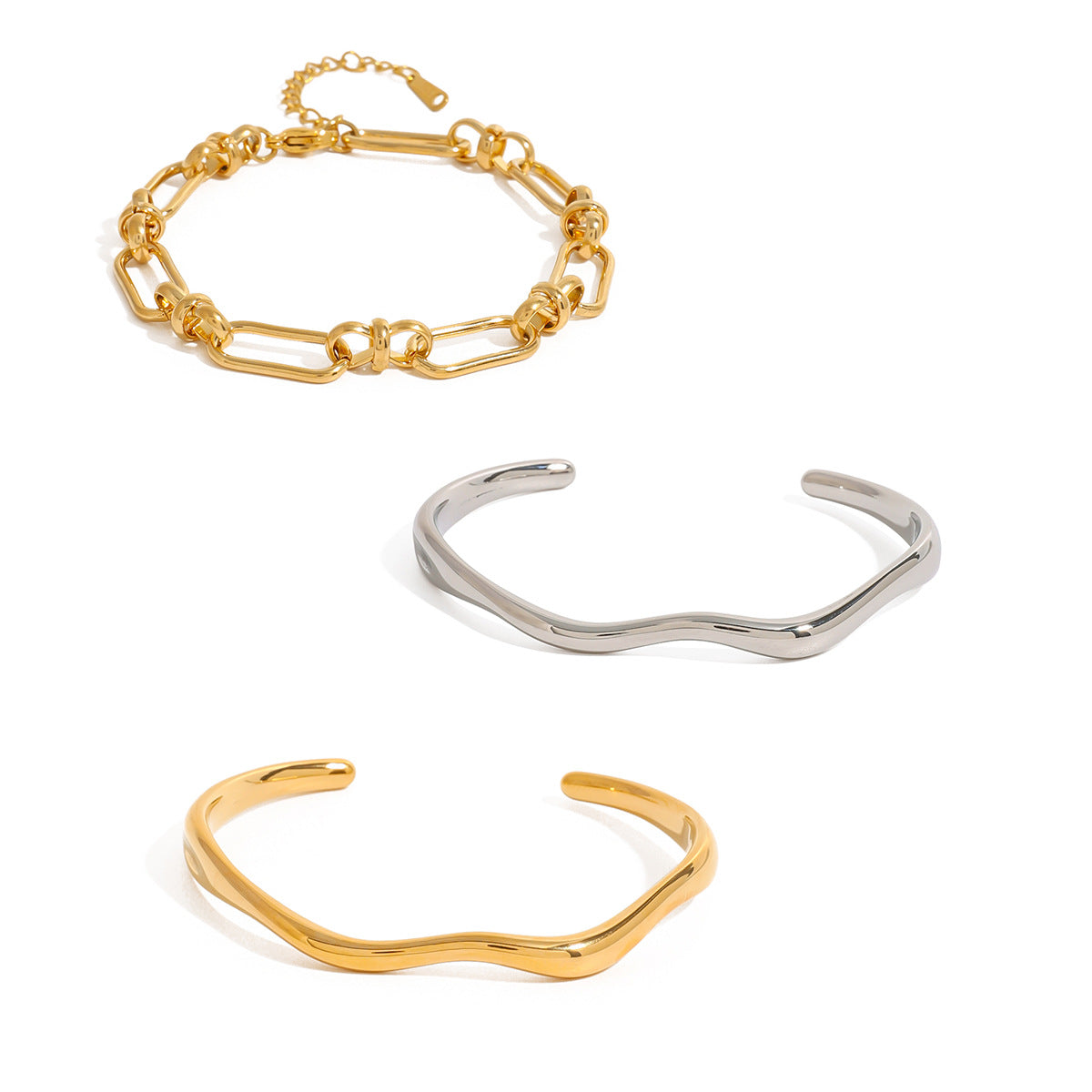 Pulsera Abierta Redonda Geométrica Minimalista Clásica de Acero Inoxidable con Baño de Oro de 18K, Joyería de Moda para Mujer