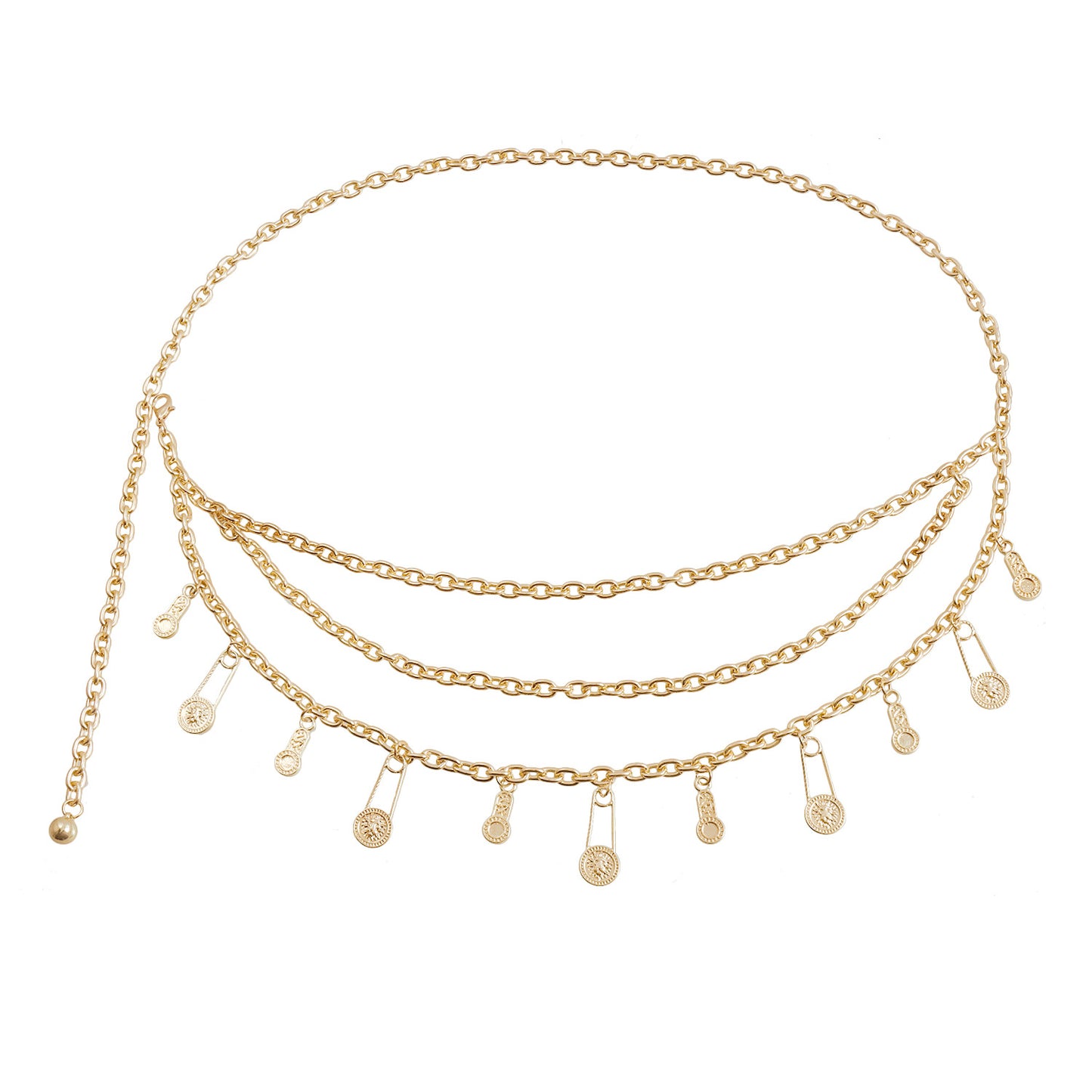 Cadena de cintura con cabeza de león estilo punk para mujer, cadena corporal de metal multicapa con cierre de langosta ajustable 105cm