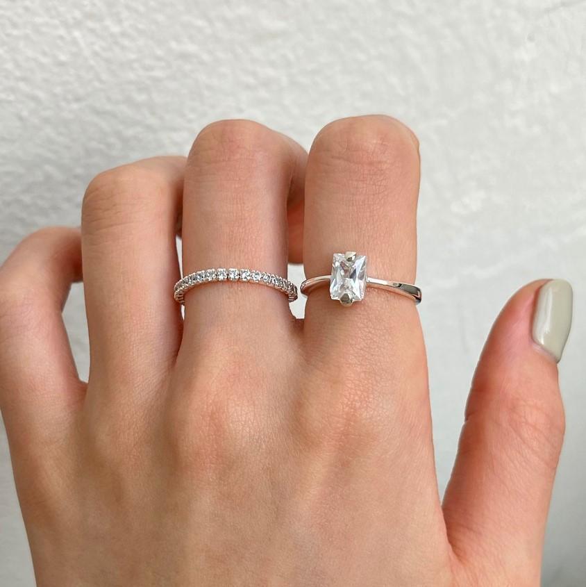 Anillo de circonitas geométrico minimalista de plata de ley 925 para mujer, apilable, de joyería fina, estilo Instagram