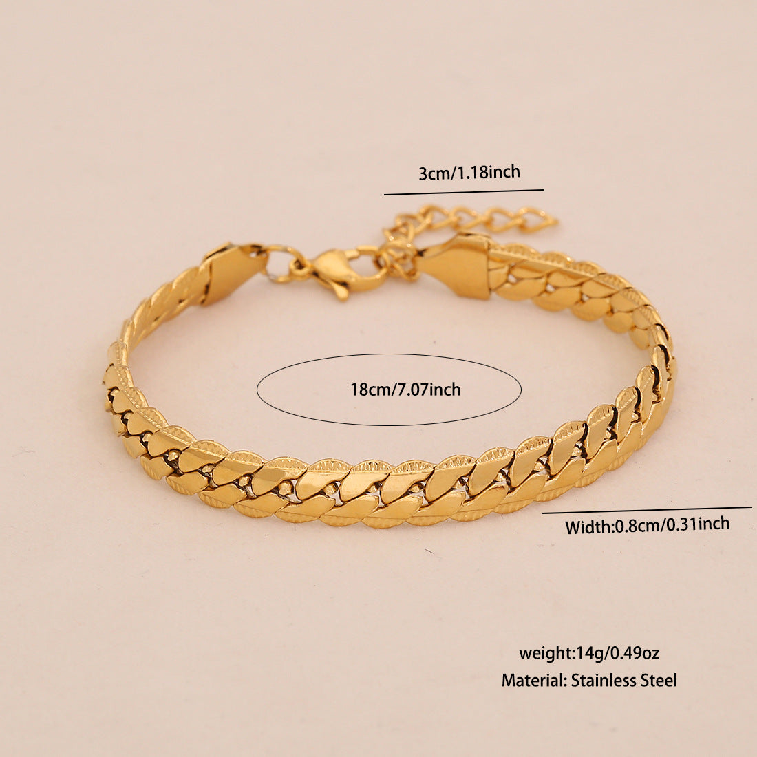 INS Style Stainless Steel Cuban Bracelet for Women with Plated Finish
