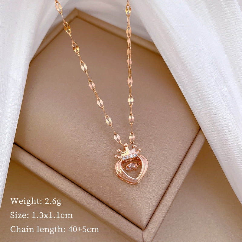 Elegante Collana Pendente Cuore Corona per Donna, in Acciaio Inossidabile, Delicata Catena Clavicola con Motivo Lunare