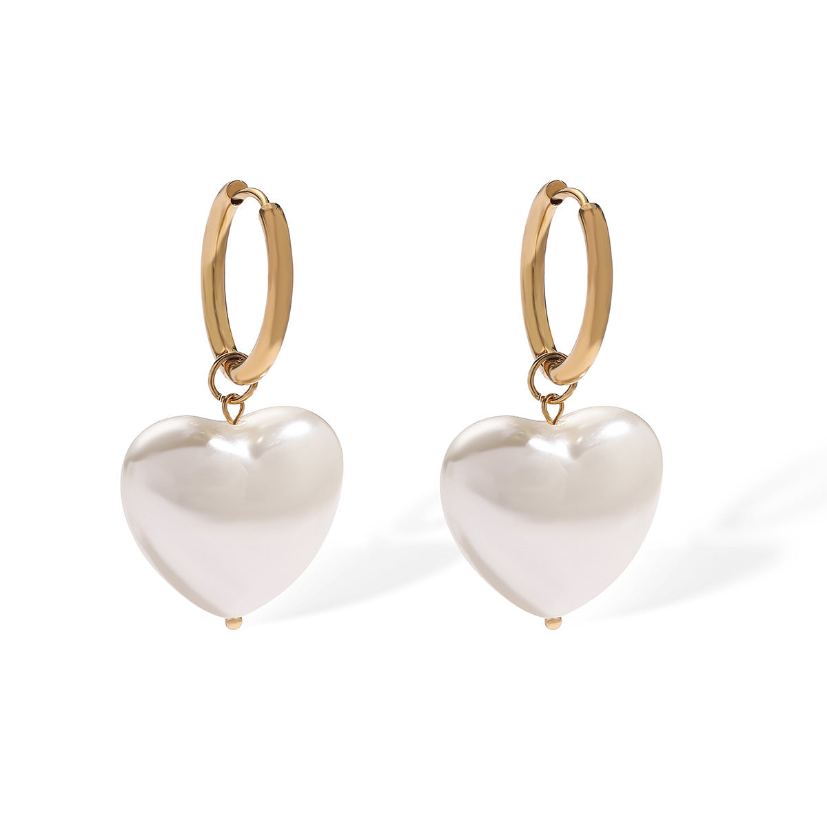 Orecchini Eleganti da Donna Placcati Oro 18 carati a Forma di Cuore in Acciaio Inossidabile con Perle, Accessorio di Moda Minimalista
