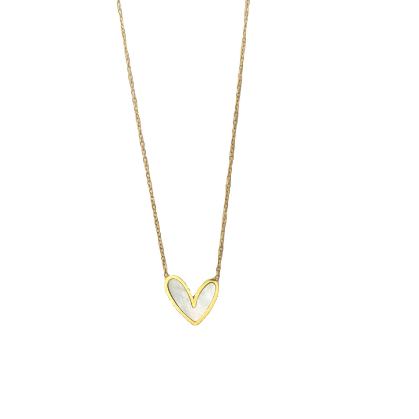 Minimalist Heart-Shaped Mother-of-Pearl Pendant Necklace for Women in Titanium Steel with O-Chain and Geometric Design