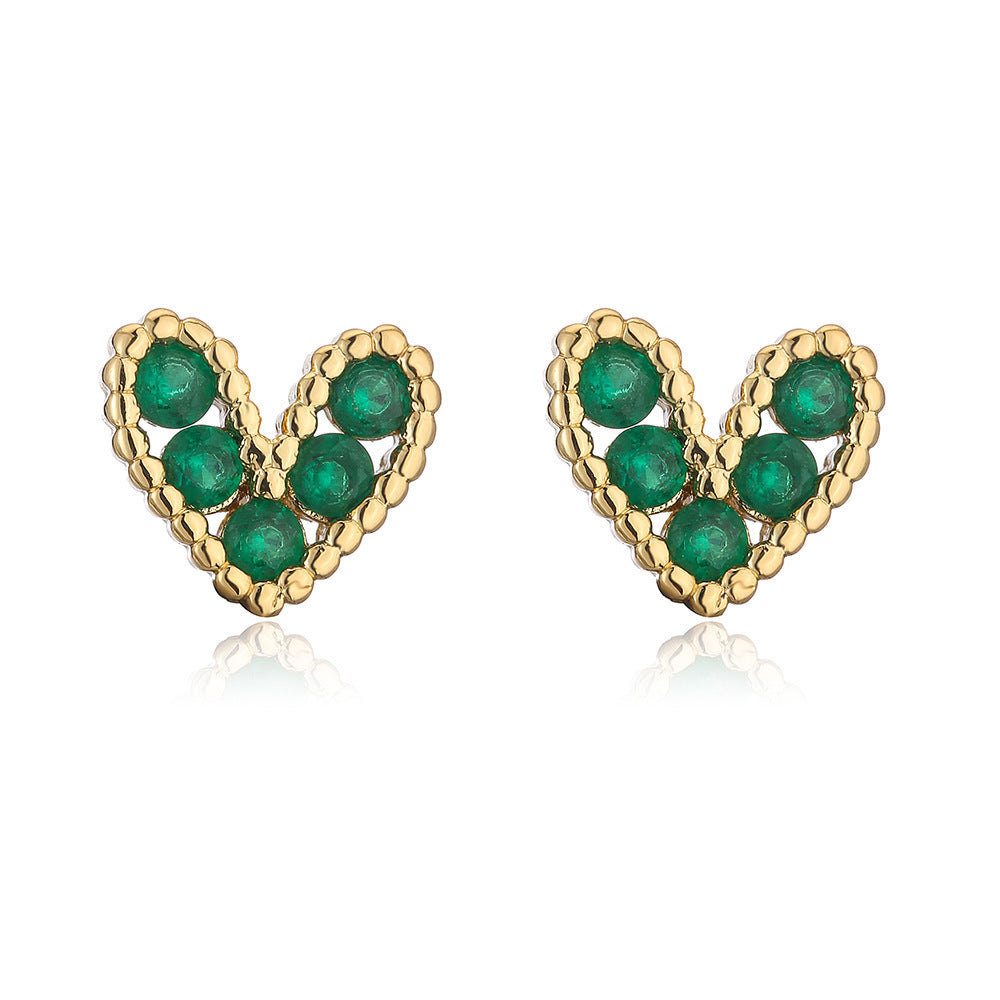 Minimalist 18K Gold Plated Brass Heart Stud Earrings with Cubic Zirconia for Women