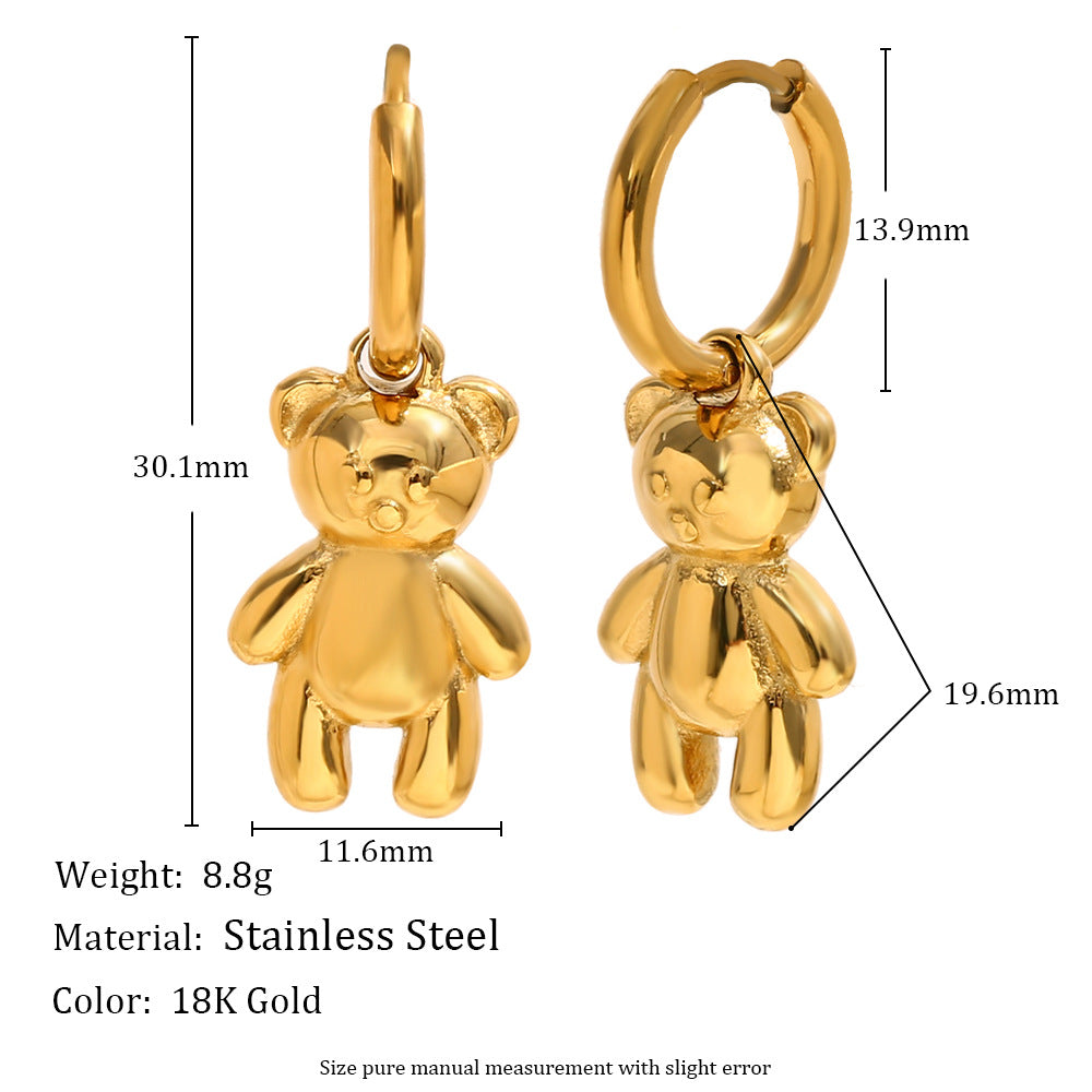 Orecchini da donna in acciaio inossidabile placcati oro 18K a forma di orsetto, design minimalista con animali, alla moda e adatti per l'ufficio