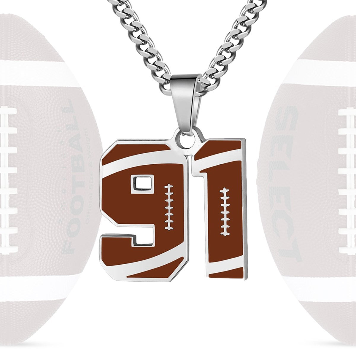 Motivational Football Number Pendant Necklace for Men in Stainless Steel with Polished Finish and Letter/Number Design