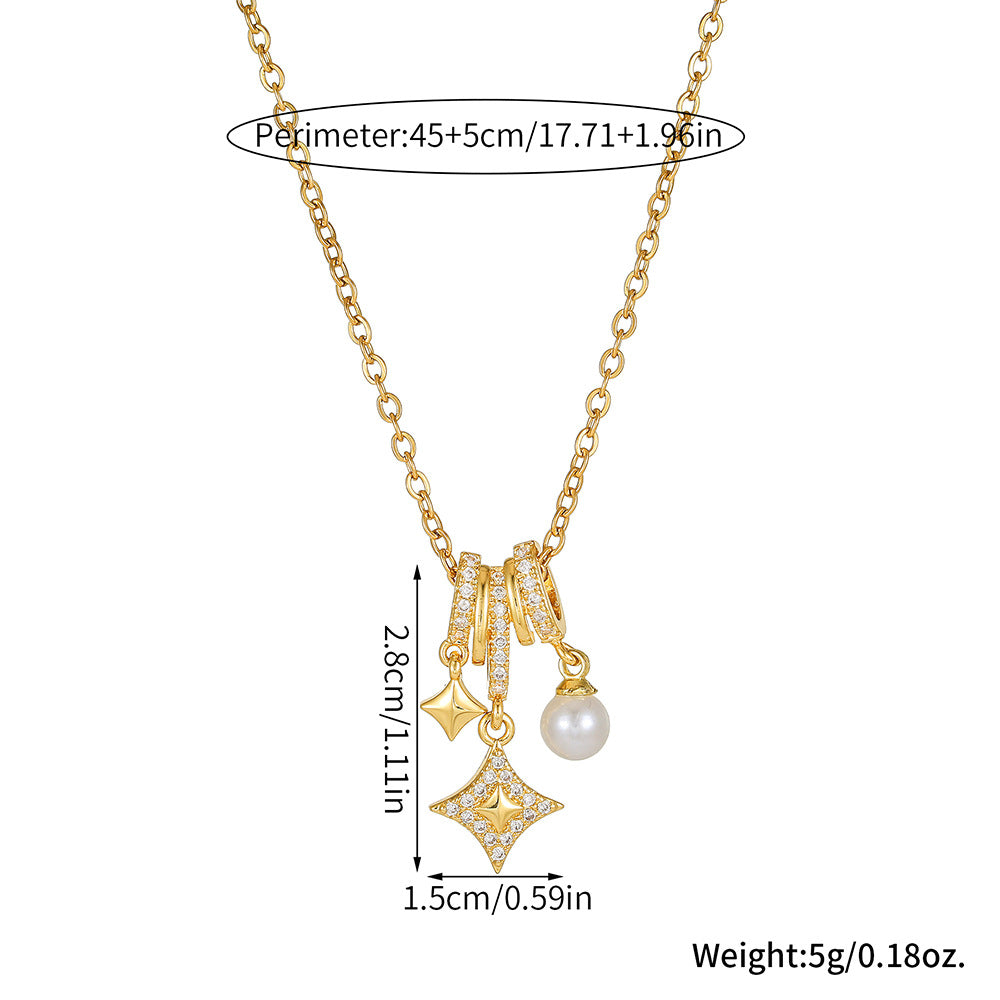 Luxury Heart Geometric Brass Cubic Zirconia Pearl Pendant Necklace for Women