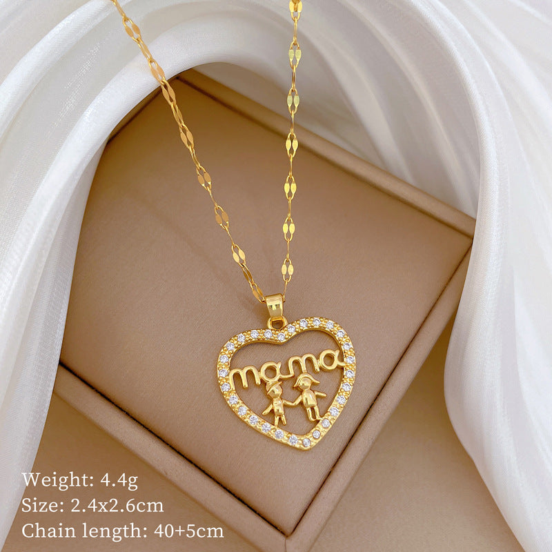 Luxury Minimalist Sweet Geometric Rhinestone Pendant Necklace for Women Titanium Steel O-Chain