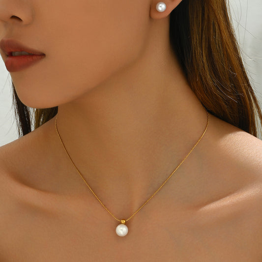 Conjunto de collar y pendientes de perlas geométricas minimalistas de aleación con incrustaciones para mujer