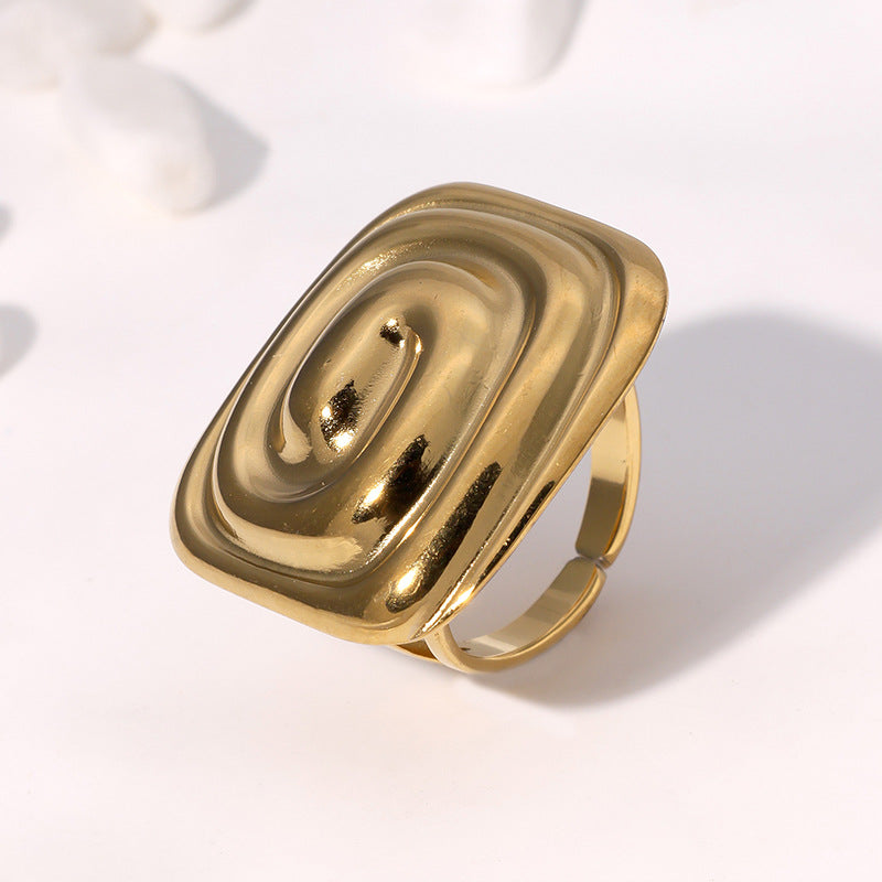 Anello Filettato Geometrico Minimalista in Acciaio Inox da Donna con Placcatura in Oro 18K Gioielli in Acciaio al Titanio