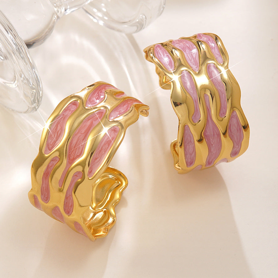 Bracciale Aperto in Acciaio Inossidabile con Gocce Geometriche Minimaliste a Olio