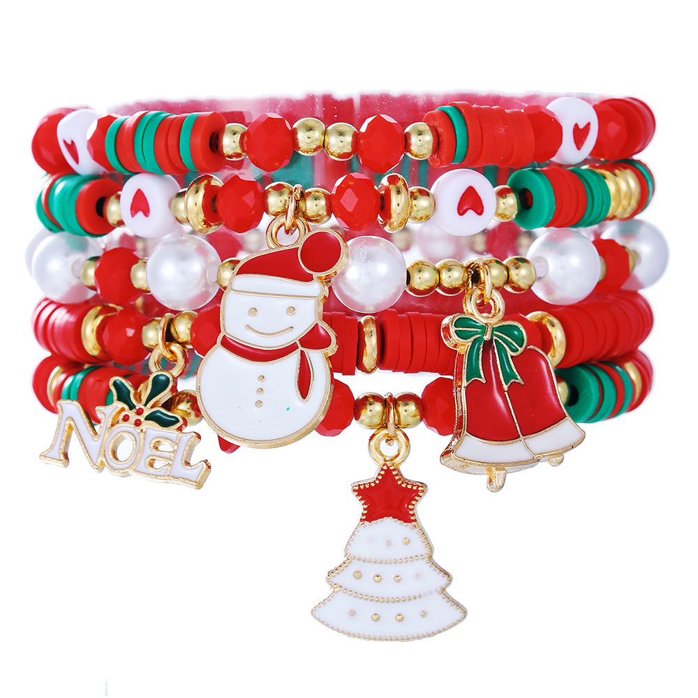 Christmas Snowman and Santa Animal Shape Plated Alloy Bracelet Set for Unisex
