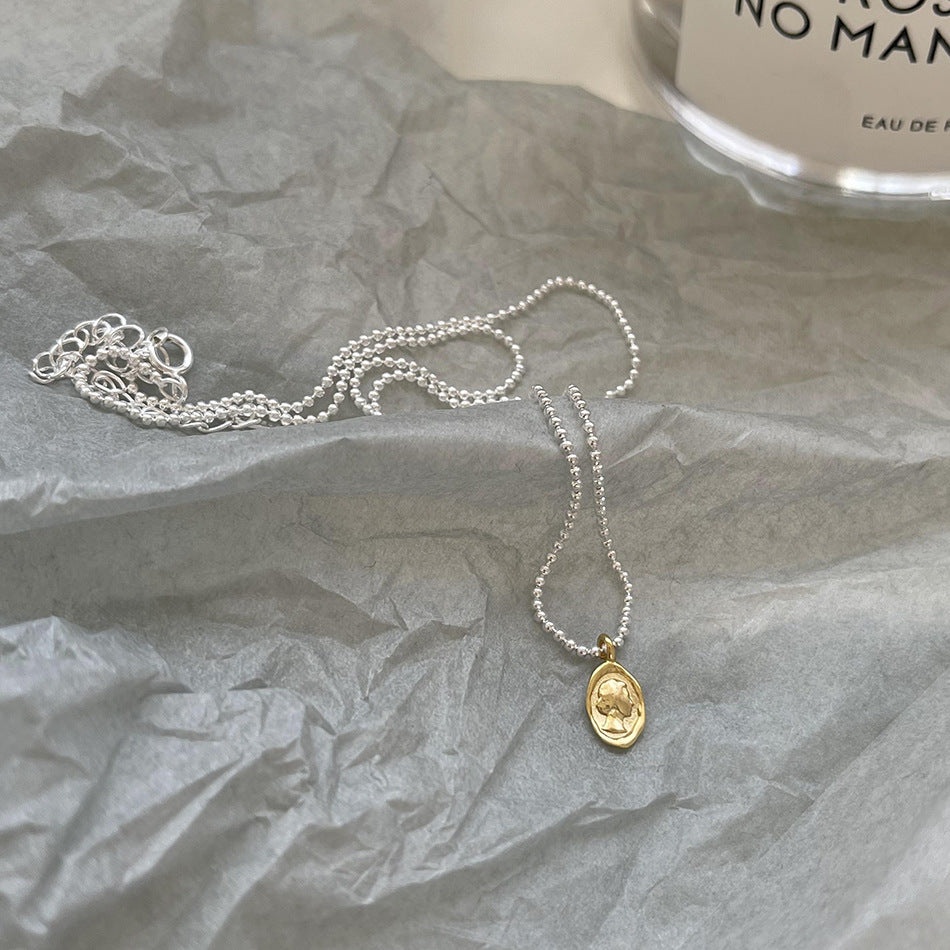 Minimalist 925 Sterling Silver Oval Geometric Portrait Necklace for Women