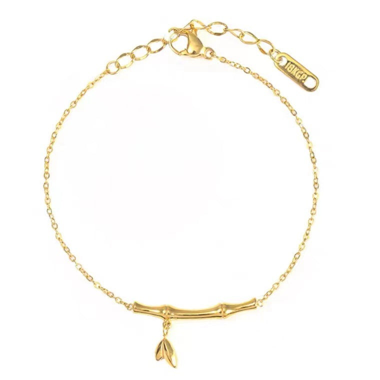 Minimalist Geometric Bamboo Section 18K Gold Plated Titanium Steel Beaded Chain Necklace for Women