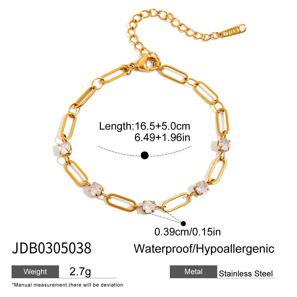 Pulsera geométrica de acero inoxidable con diamantes de imitación para mujer con acabado chapado, joyería de lujo