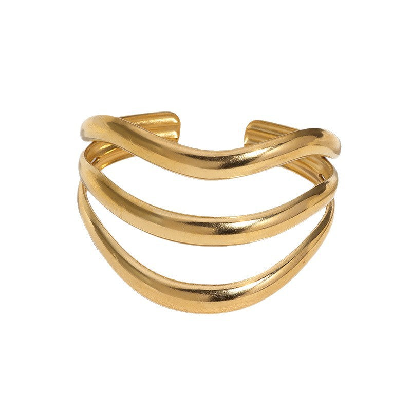 Minimalist Geometric Stainless Steel Open Cuff Bracelet for Women
