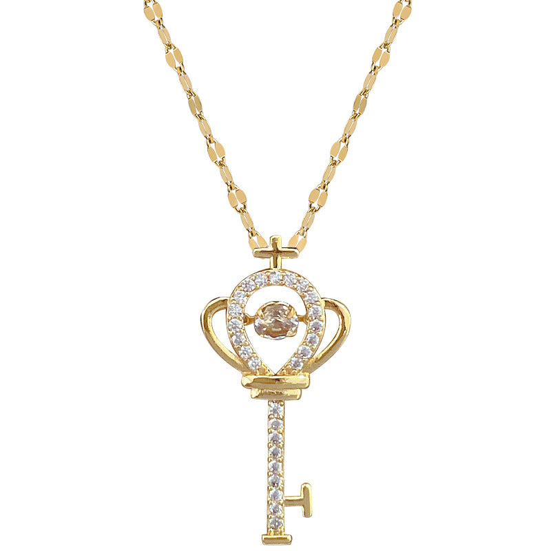 Luxury Sweet Geometric Moon Pendant Necklace Titanium Steel Chain for Unisex