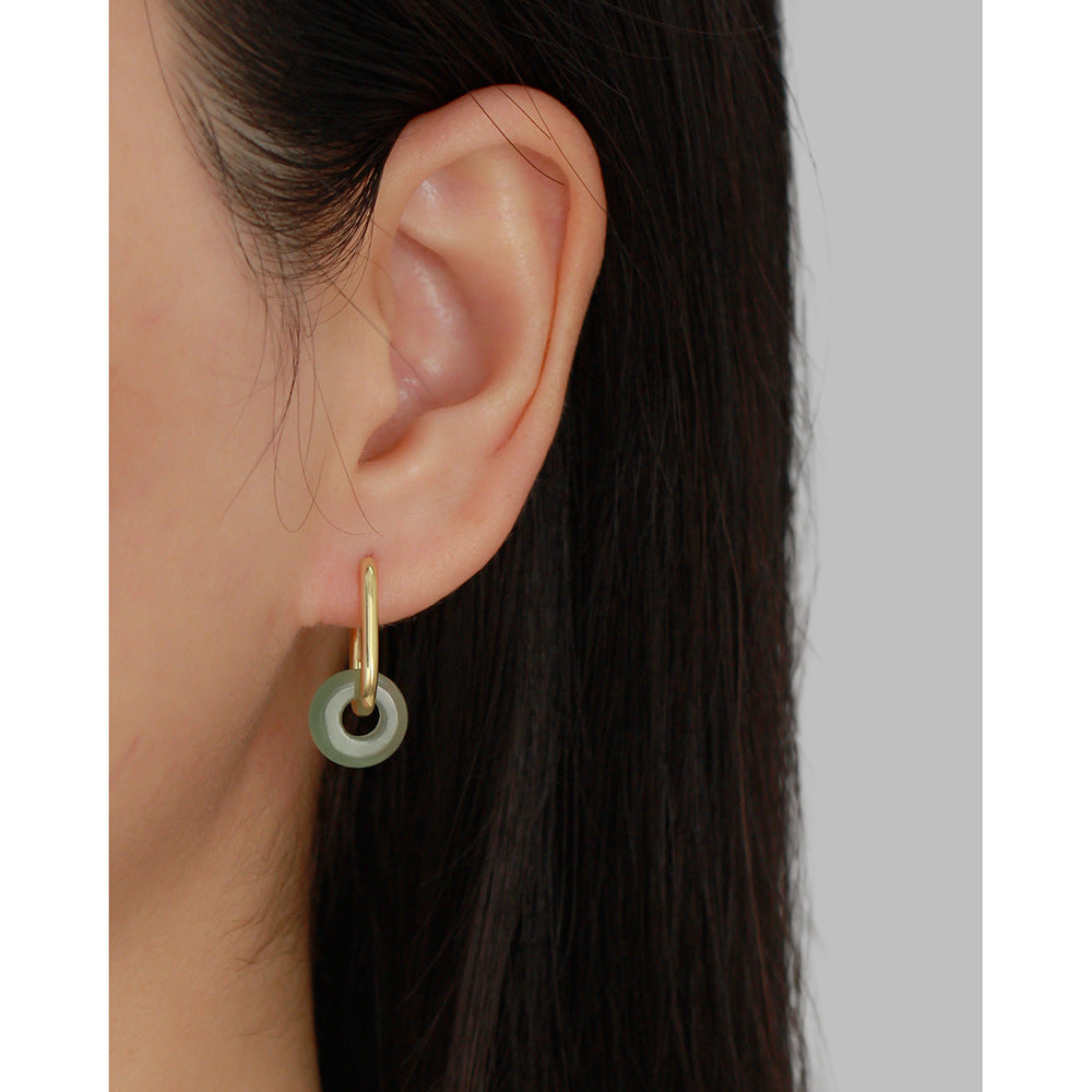 Pendientes de plata de ley 925 con hebilla de seguridad de aventurina verde geométrica para mujer