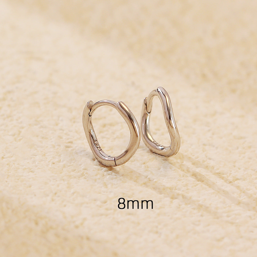 925 Sterling Silver Plated Geometric Wavy Irregular Hoop Earrings for Women