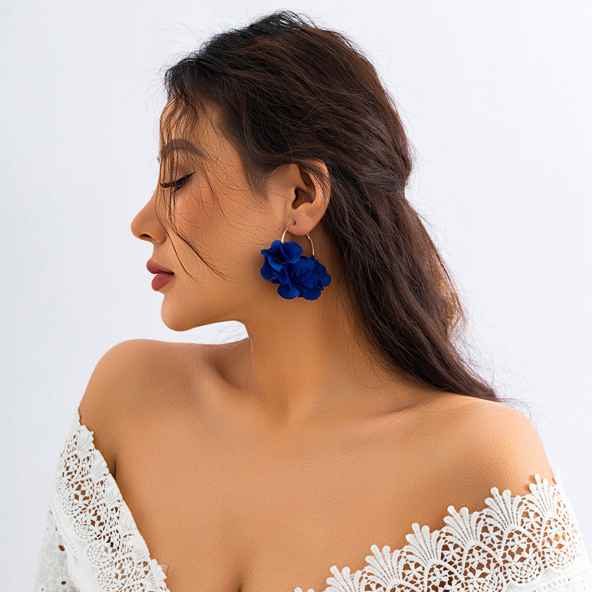 Bohemian Sweet Floral Plated Alloy Earrings with Colorful Tassel Fabric Rose Design for Women