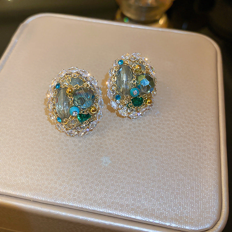 Vintage Floral Earrings with Gold Plated Copper Base and Cubic Zirconia Accents on 925 Sterling Silver Posts