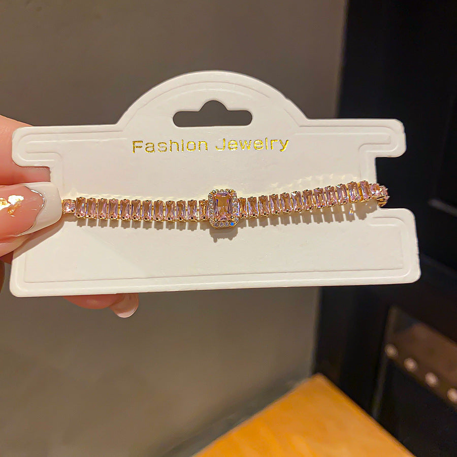 Elegant Luxury Geometric Square Round Cubic Zirconia Inlaid Brass Bracelet for Women