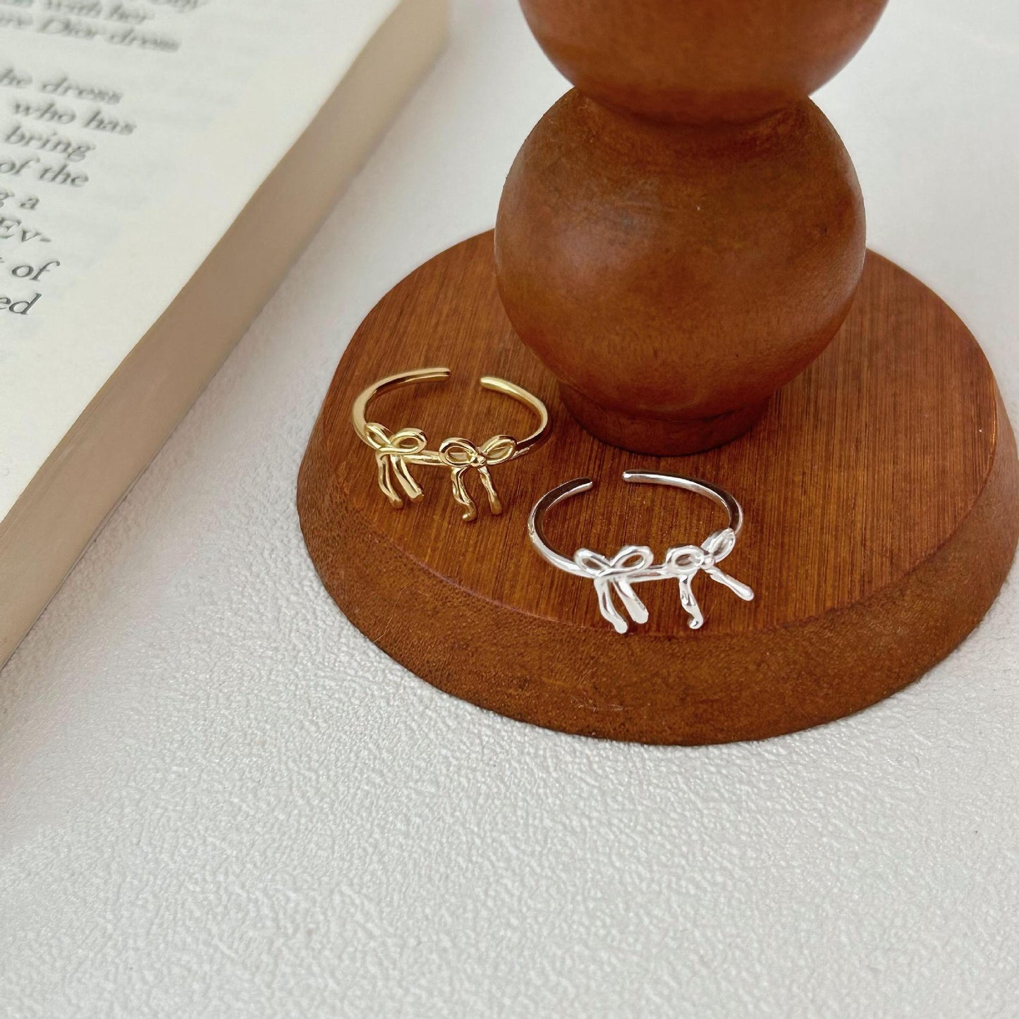 Minimalist Sweet 925 Sterling Silver Bow Ring for Women