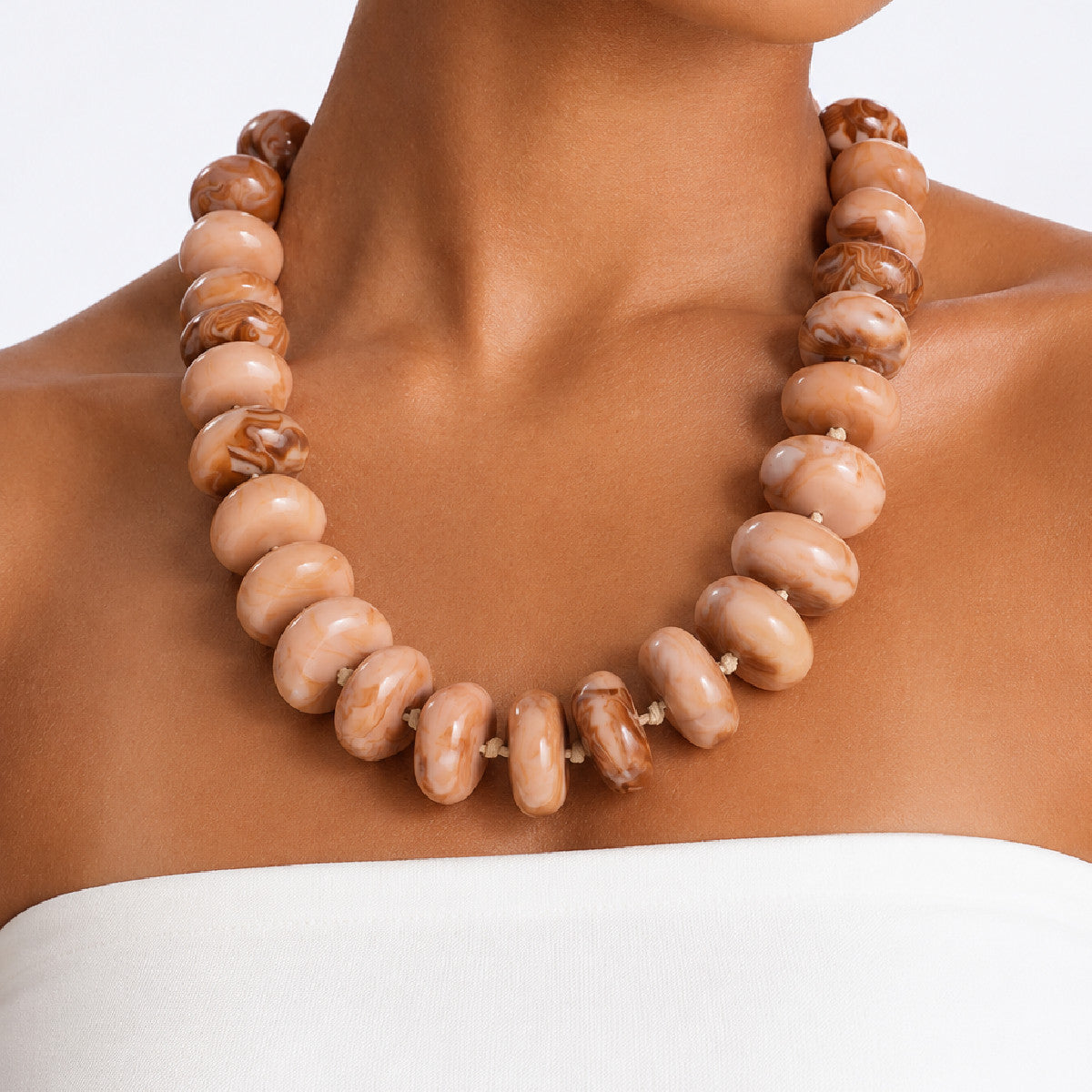 Bohemian Geometric Gradient Acrylic Beaded Necklace Adjustable Wax Cord Women's Jewelry