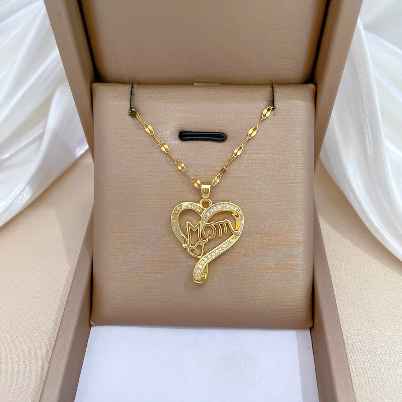 Collana con ciondolo a lettera a cuore geometrico minimalista per donna e uomo in acciaio inossidabile a maglie snake con strass