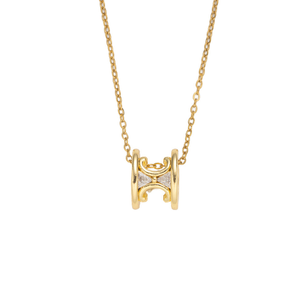 Luxury Style Small Waist Design Letter Pendant Necklace for Women in Titanium Steel with 18K Gold Plating and Full Rhinestone Accents