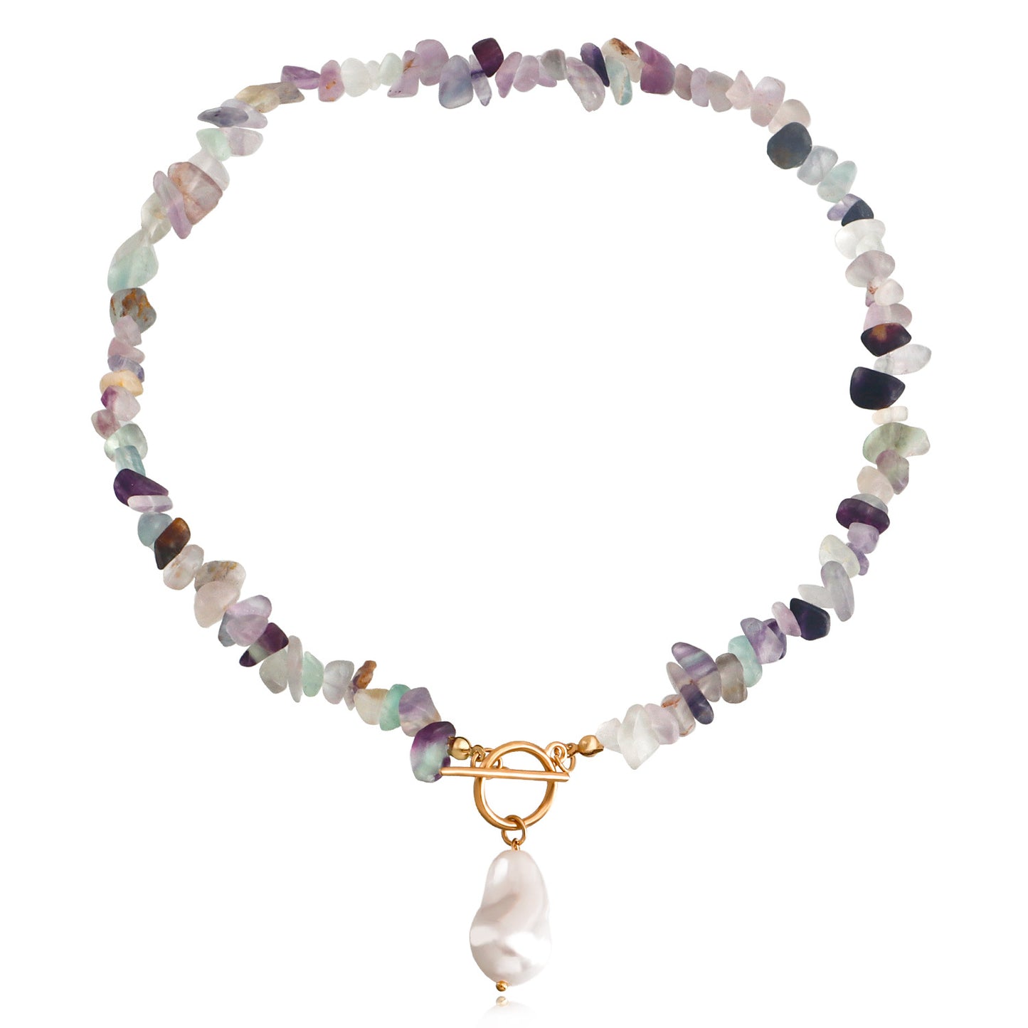 Minimalist Geometric Alloy Necklace with Mother-of-Pearl Pendant and Turquoise Accents, Electroplated Finish