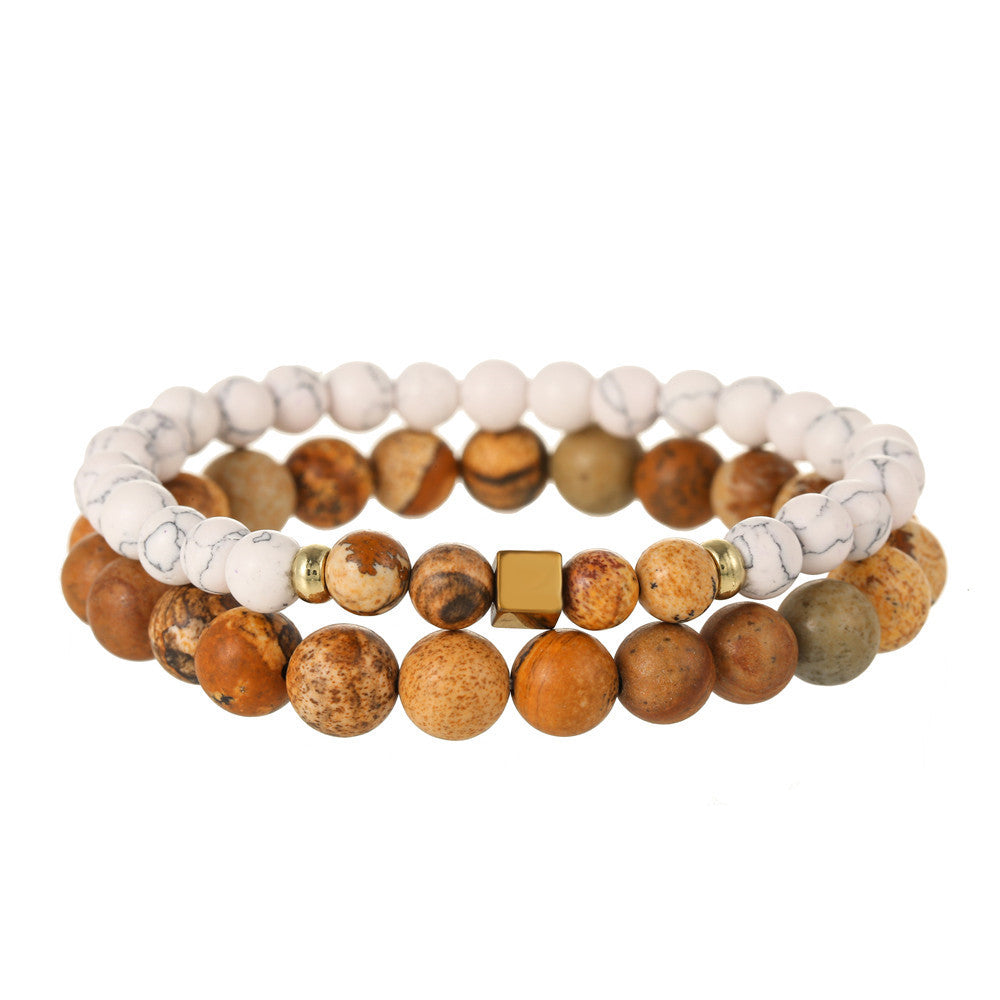Handmade Geometric Round Synthetic Stone Beaded Bracelet Set for Unisex