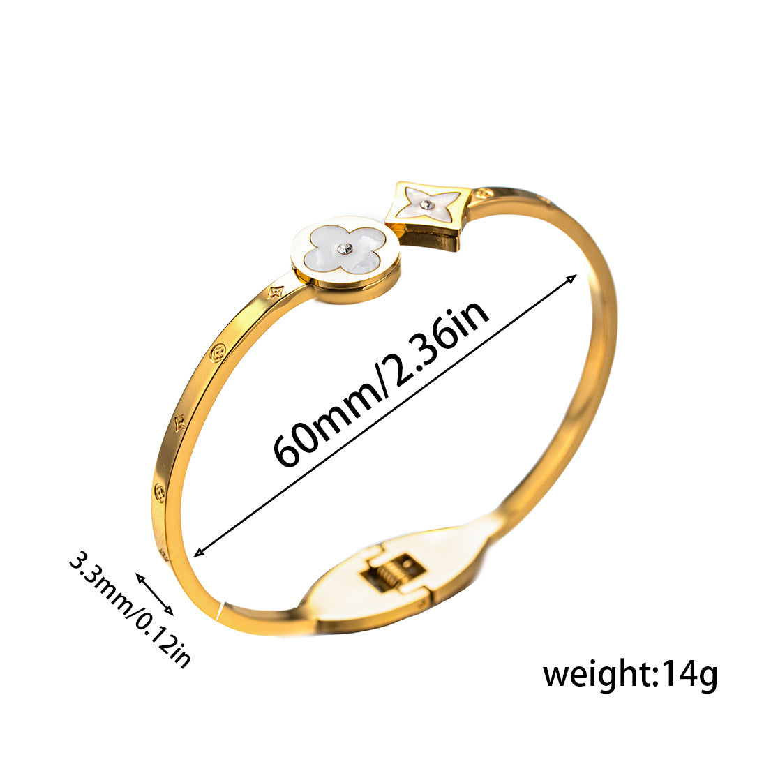 Bracciale Minimalista a Trifoglio in Acciaio al Titanio con Intarsio in Madreperla e Placcatura in Oro 18K da Donna