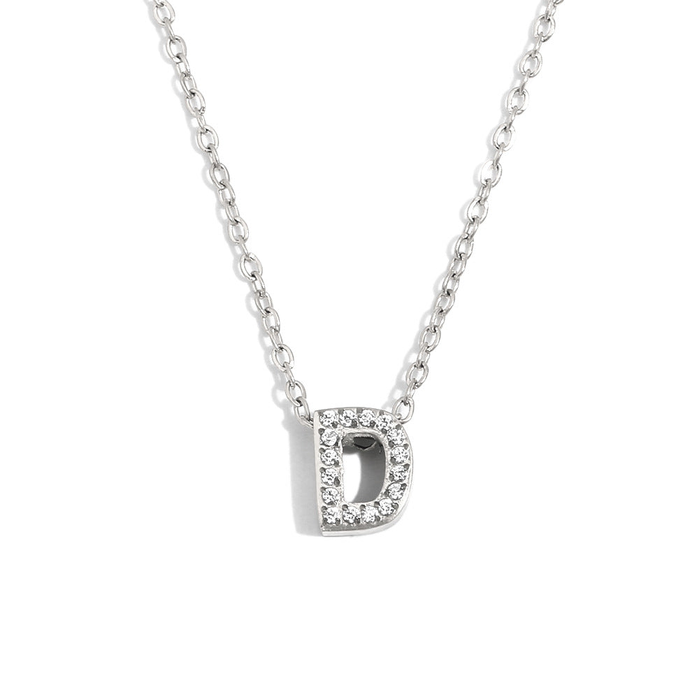 Minimalist Fashion Letter Pendant Necklace for Women Stainless Steel with 18K Gold Plating and Rhinestone Inlay