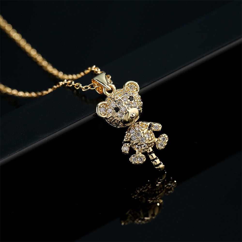 Minimalist Tiger Animal Pendant Necklace in Copper with Gold Plating and Micro-Pave Zirconia