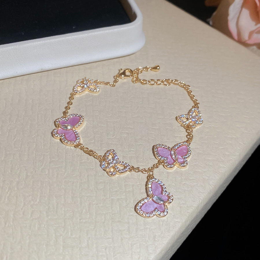 Minimalist Luxury Cubic Zirconia Inlaid Butterfly Bracelet Brass Women's Jewelry