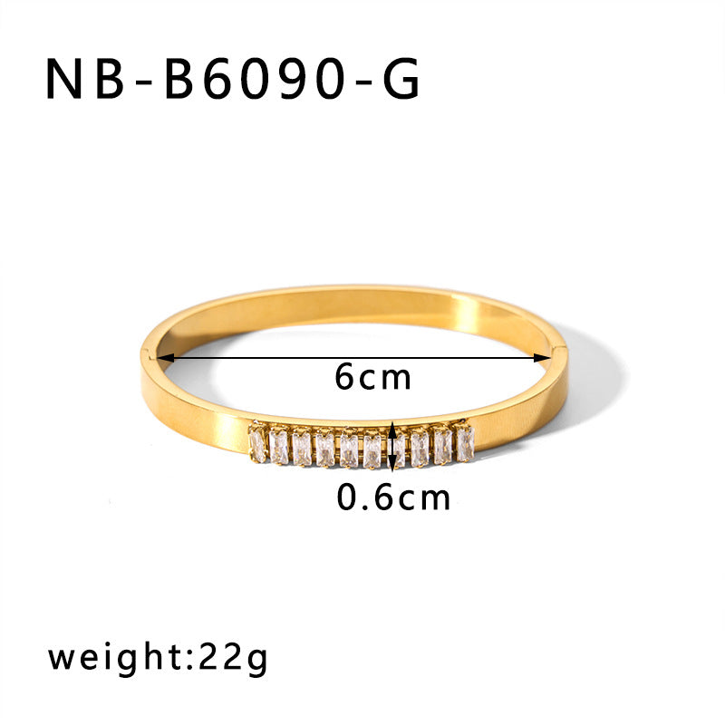 Vintage Ins Style 18K Gold Plated Stainless Steel Bracelet with Zircon Stars and Hearts for Women