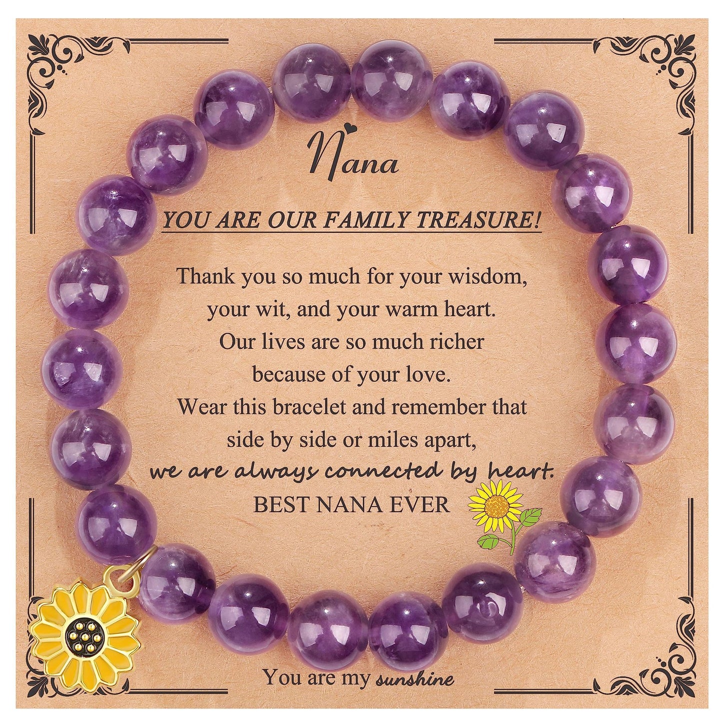 Sweet Floral Sunflower Gemstone Charm Bracelet for Women