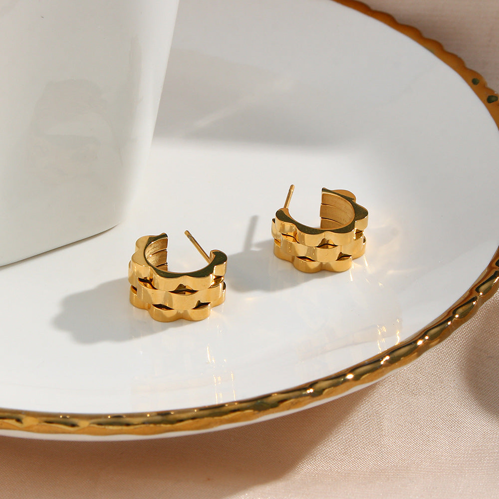 Minimalist Geometric Stainless Steel Hoop Earrings with 18K Gold Plating for Women